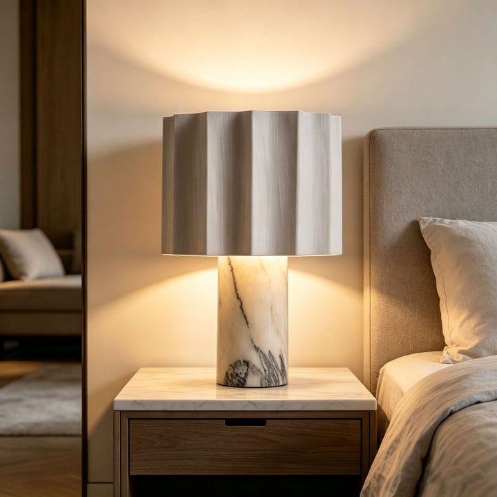 Elegant Marble and Wood Table Lamp