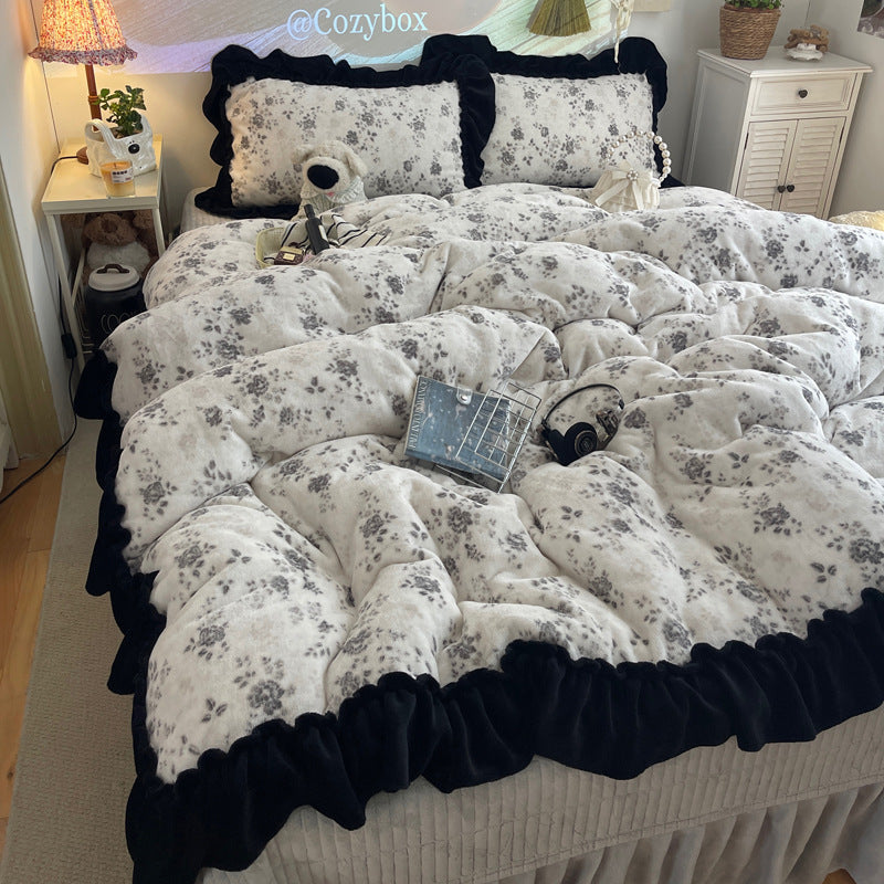 Plush Floral Ruffled Comforter Set