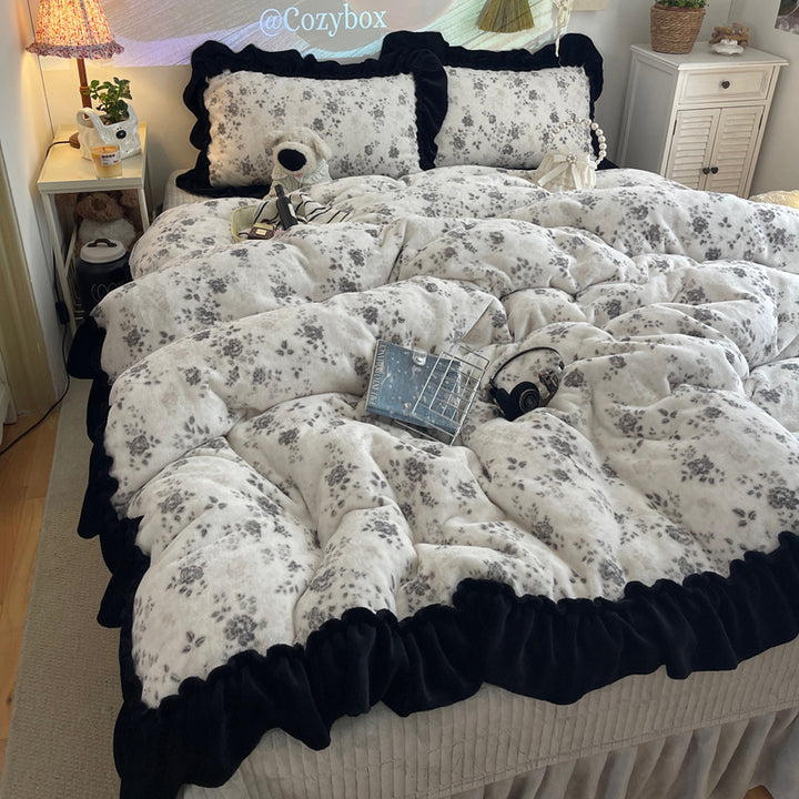 Plush Floral Ruffled Comforter Set