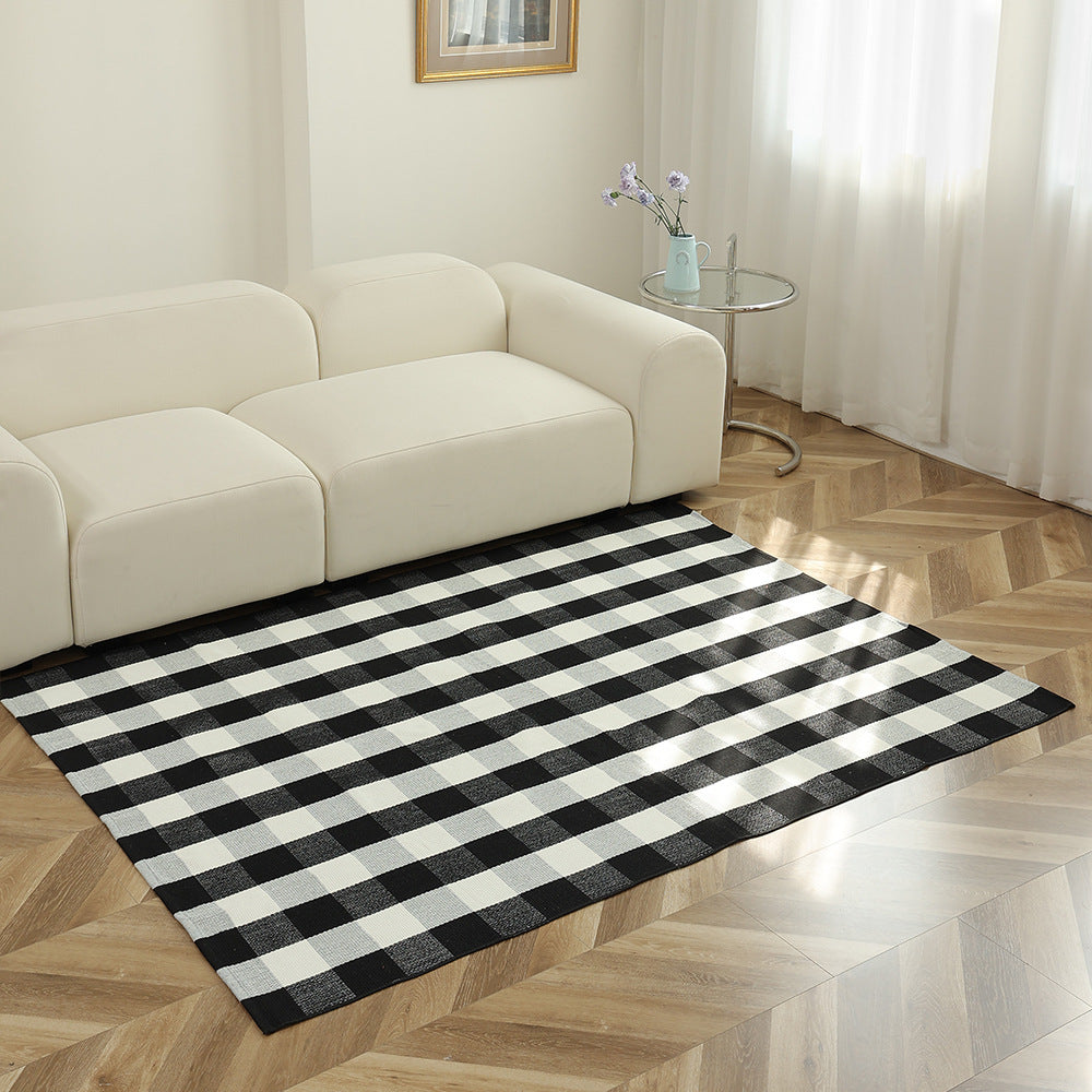 Flat-woven striped living room rug with low pile and non-slip backing