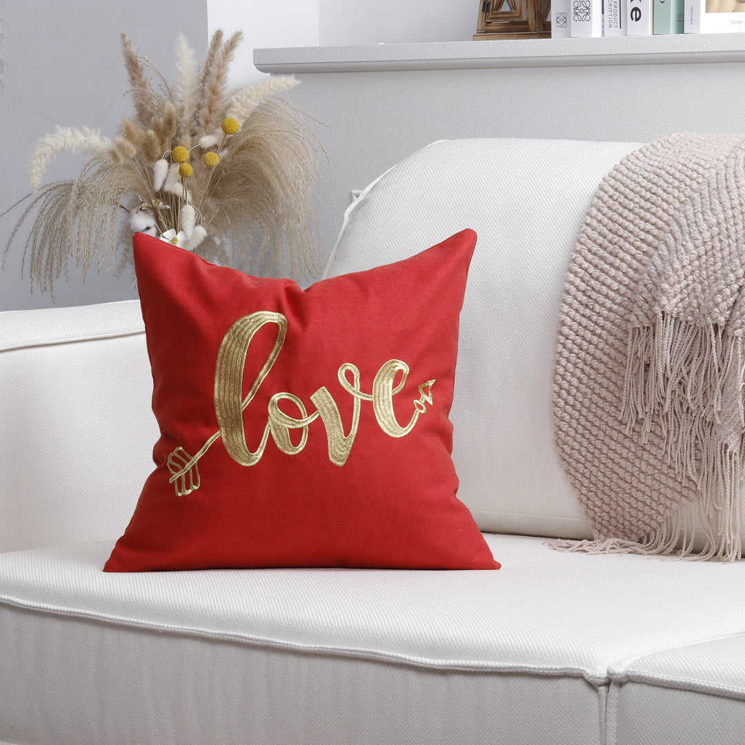 Square Decorative Pillow Cover with Fuzzy Heart Appliqué and Tassel Corners
