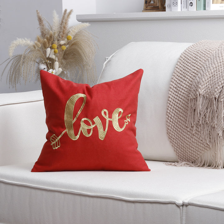 Square Decorative Pillow Cover with Fuzzy Heart Appliqué and Tassel Corners