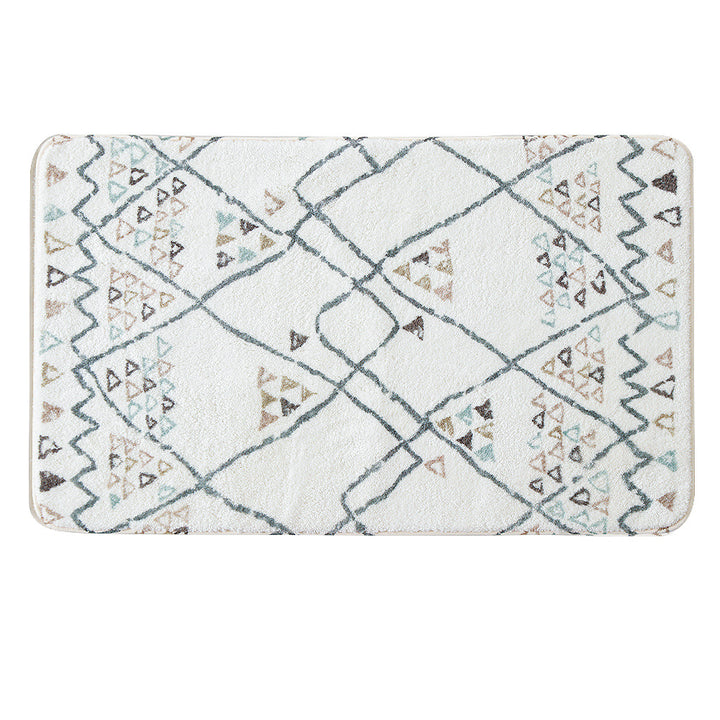 Boho cotton bath mat with fringes and geometric diamond pattern Stornfield