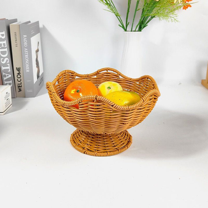 Unisex Rattan Fruit Bowl with Elegant Wave Lines Stornfield