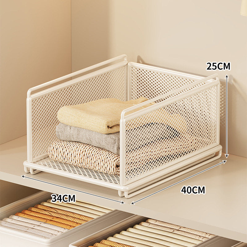 Stackable Metal Mesh Closet Storage Drawer Bin with Sliding Nesting Frame