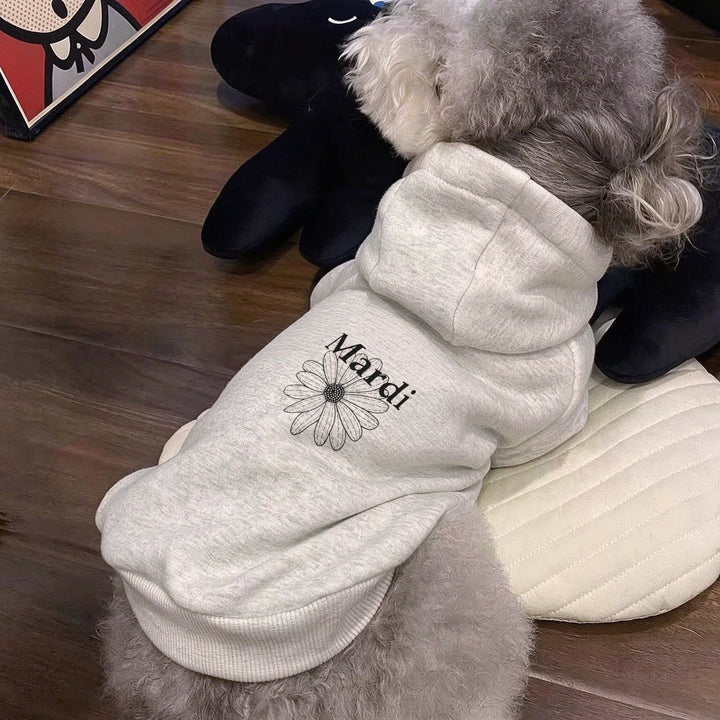 Small Dog Cotton Fleece Pullover Hoodie with Ribbed Cuffs and Daisy Print