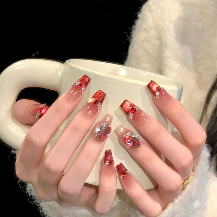 Glamorous Press-On Nail Art Set with Rhinestone Embellishments Stornfield
