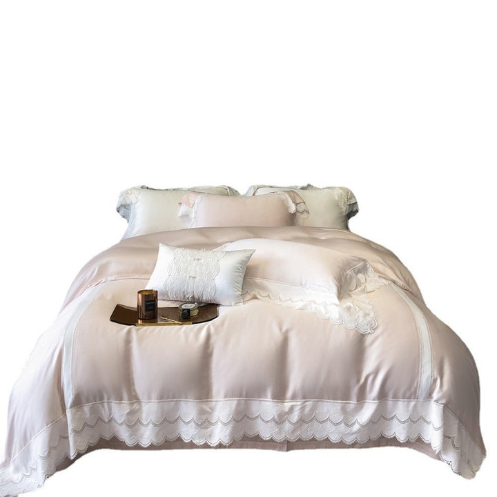 Luxurious satin bedding set with fine lace trim