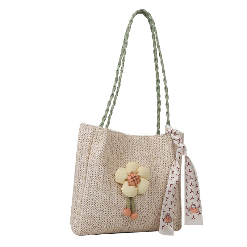 Floral Embellished Straw Tote Bag
