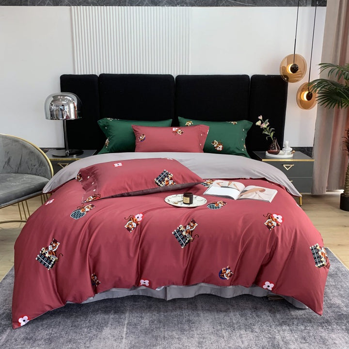 Panda Print Cotton Sateen Duvet Cover Set with Reversible Solid Backing and Button Closure