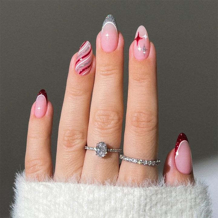 Decorative Press-On Nail Set with Glitter and Striped Design Stornfield