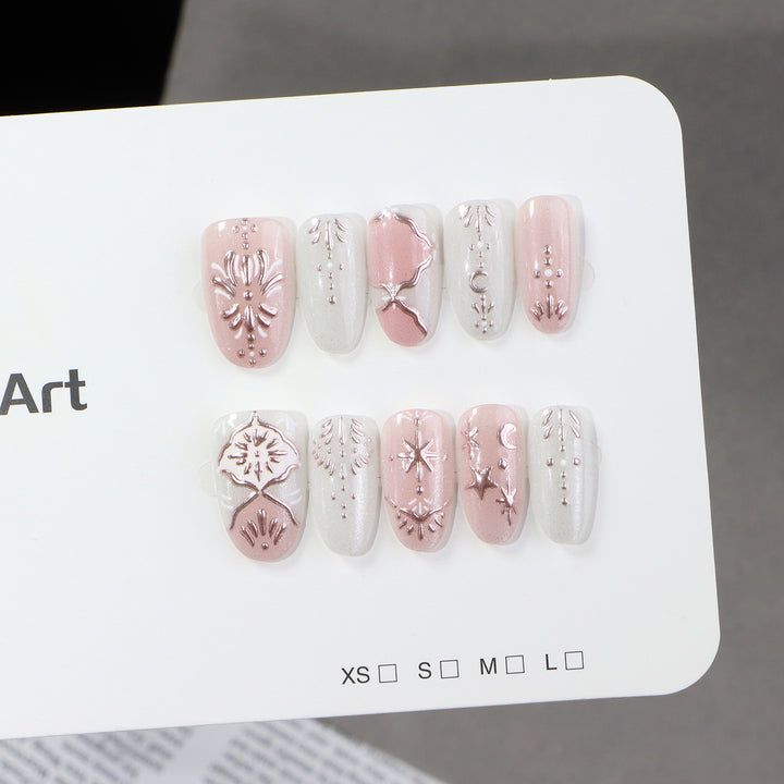 Elegant Press-On Nail Art Set with Intricate Embellishments Stornfield