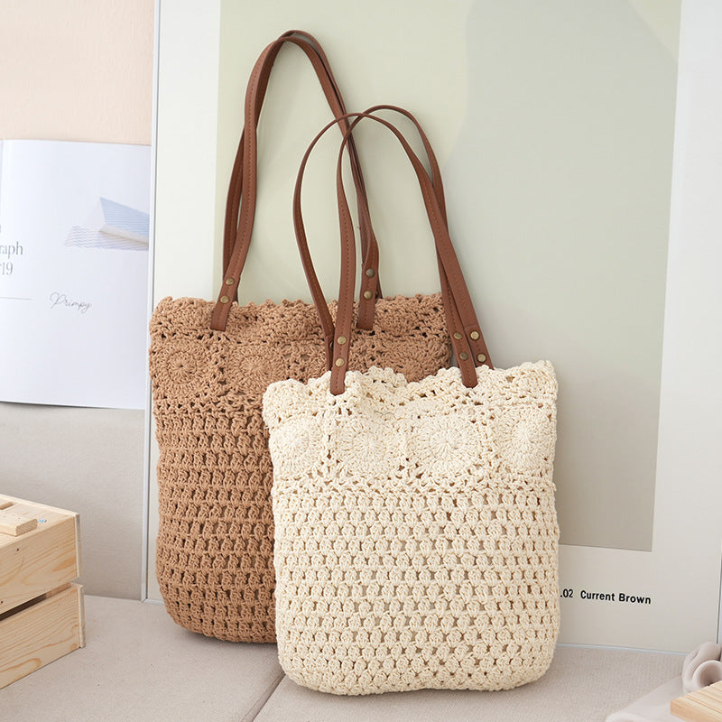 Crochet tote bag with leather handles Stornfield