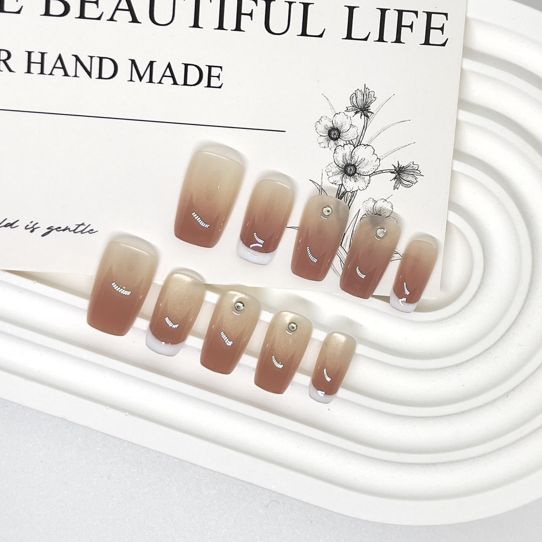 Elegant Ombre Press-On Nail Set with Rhinestone Accents