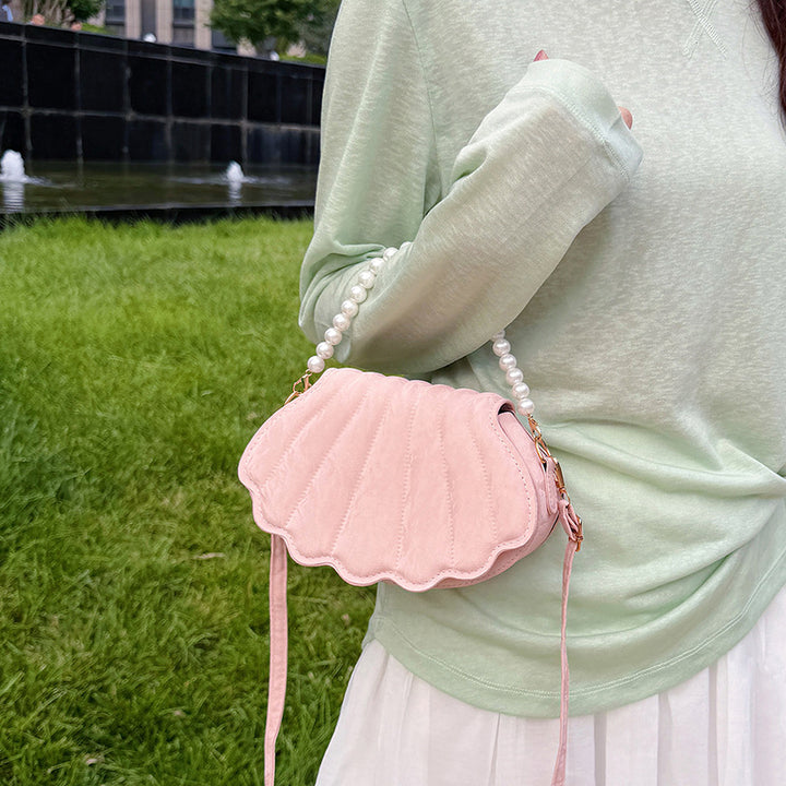 Pearl-Appliquéd Shell Design Crossbody Bag