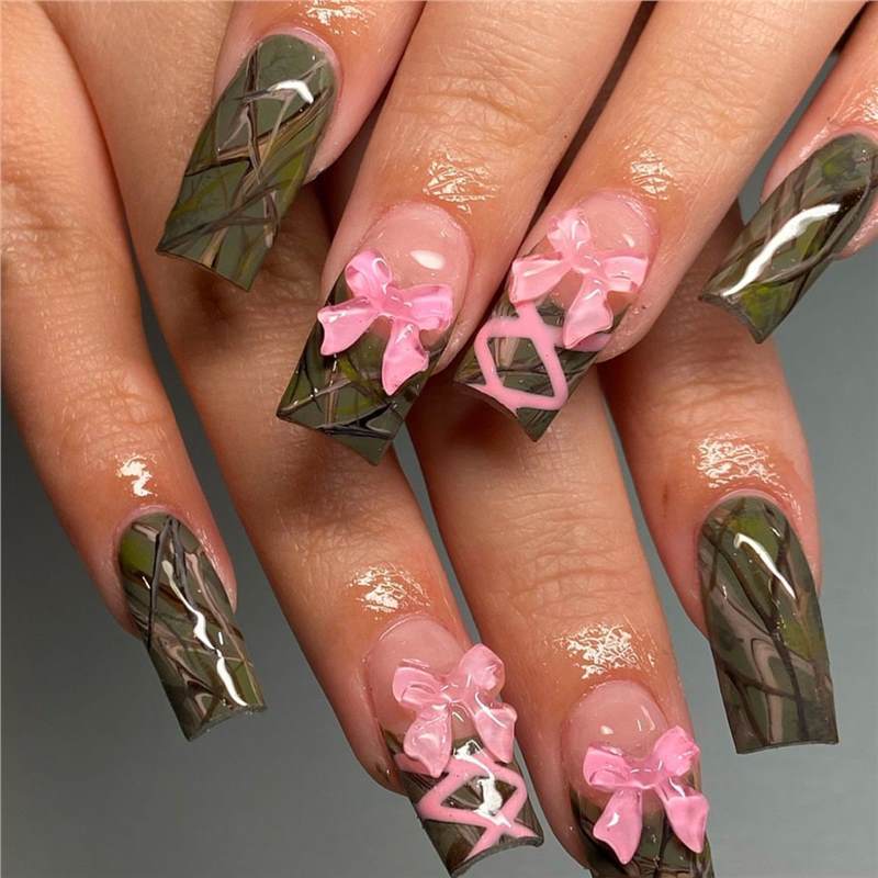 Decorative Long Press-On Nail Art with Bow Accents Stornfield
