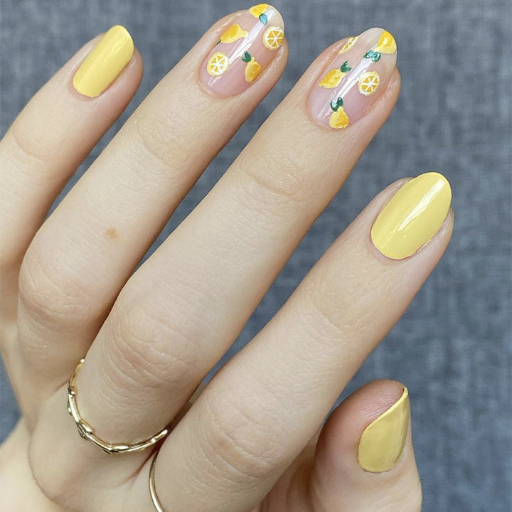 Artistic Lemon-Themed Press-On Nails Stornfield