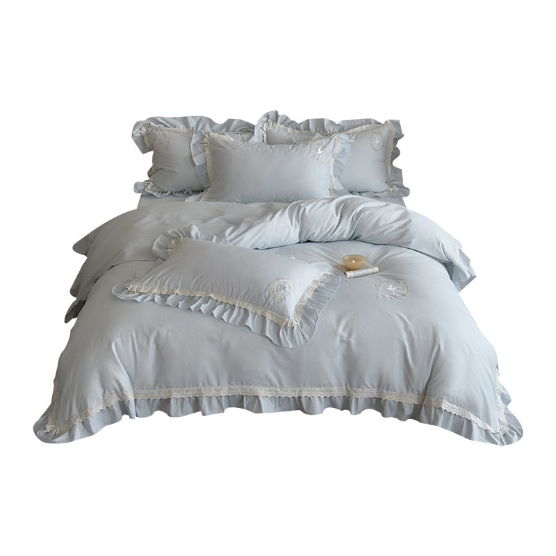Luxury Ruffled Embroidered Cotton Duvet Cover Set