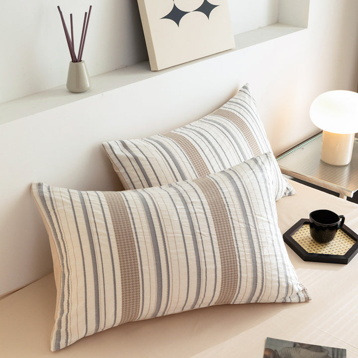 Breathable cotton muslin pillowcases with fine stripe texture