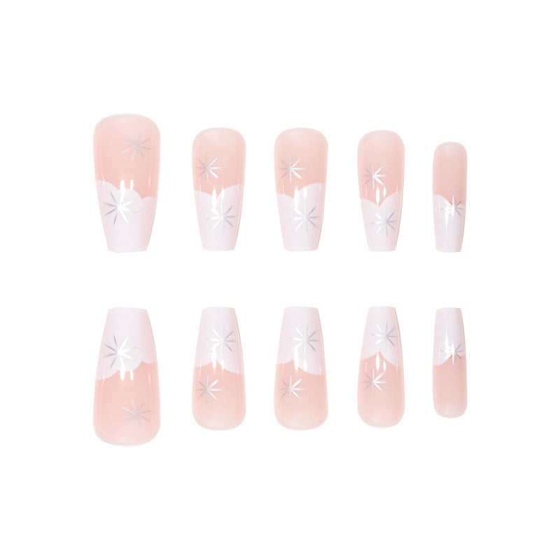 Elegant French Tip Press-On Nails with Star Accents Stornfield