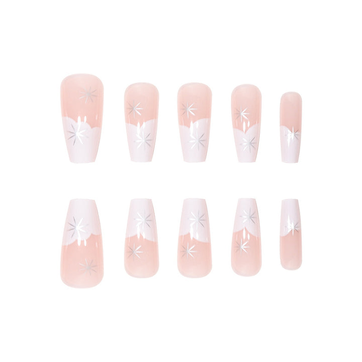 Elegant French Tip Press-On Nails with Star Accents Stornfield