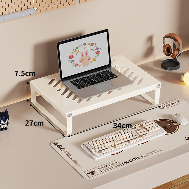 Slim Ventilated Steel Laptop and Monitor Riser with Wide Shelf and Cable Slots