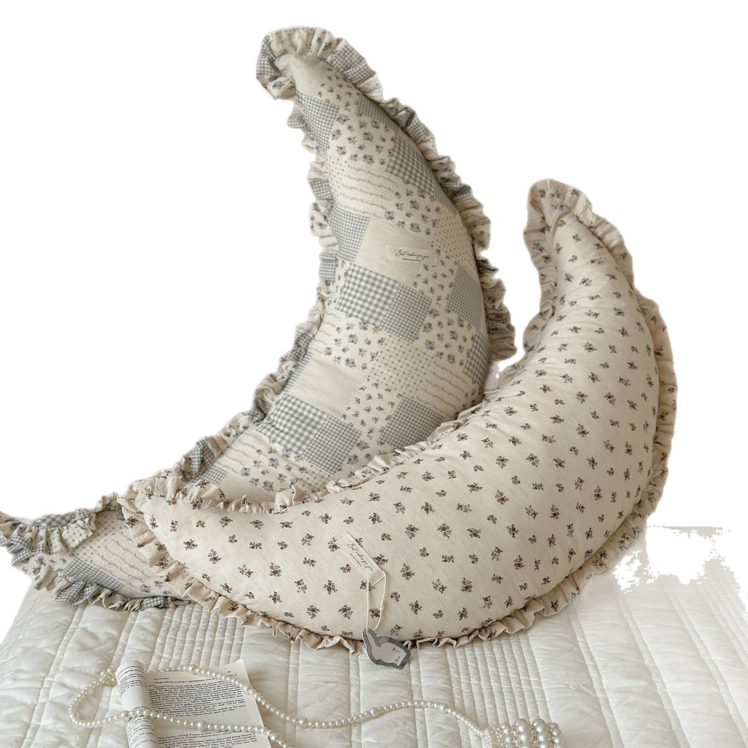 Ergonomic Cotton Maternity Nursing Support Pillow with Ruffled Cover and Bunny Print