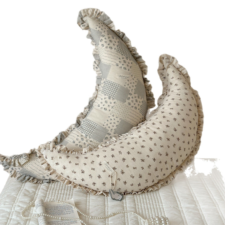 Ergonomic Cotton Maternity Nursing Support Pillow with Ruffled Cover and Bunny Print