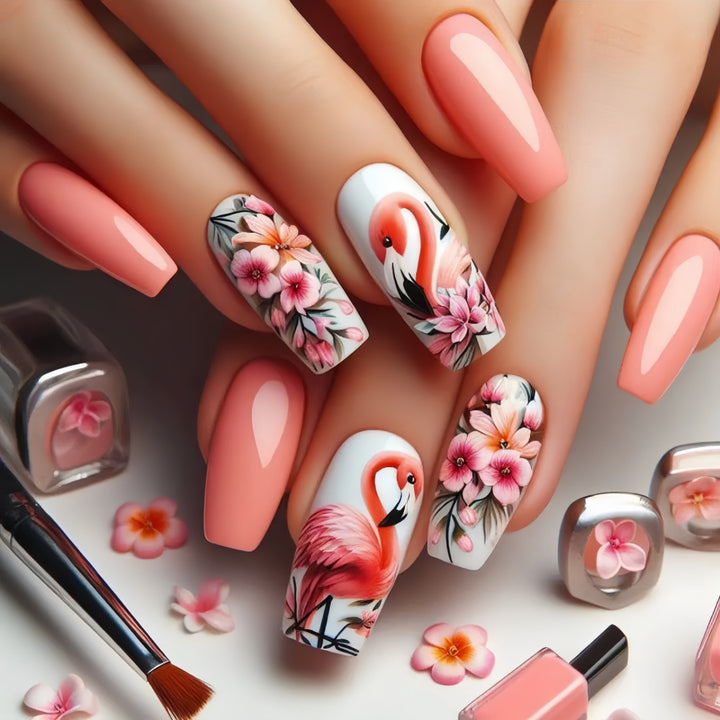 Nail Art Set with colorful flamingo and flower patterns Stornfield