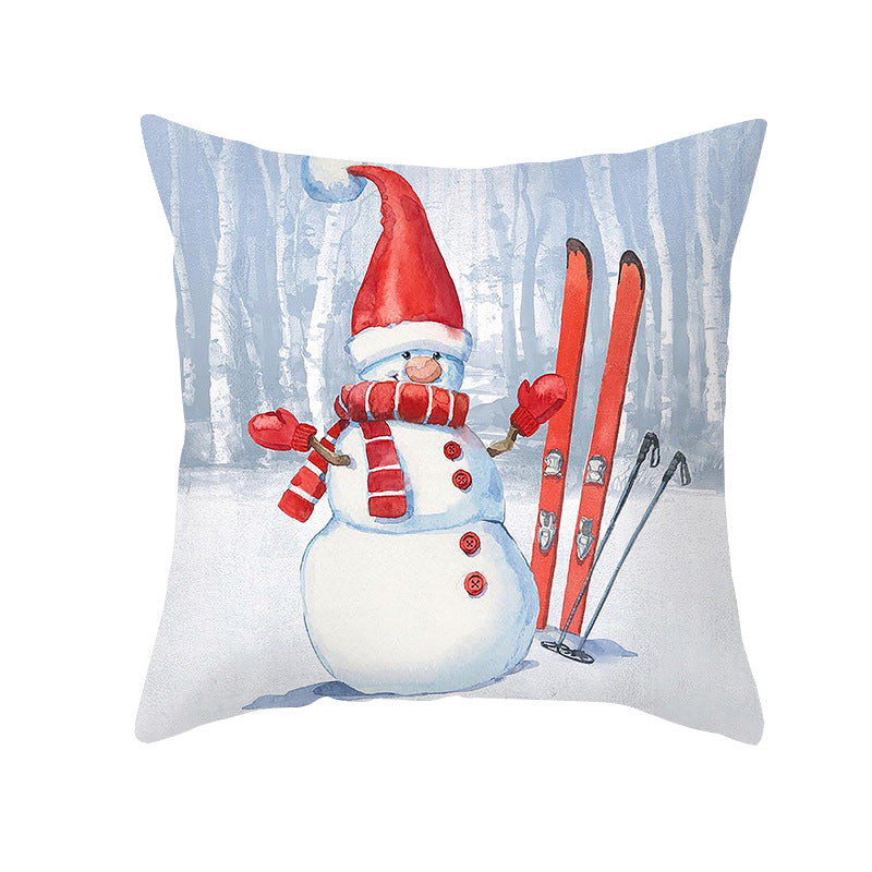 Holiday Decorative Throw Pillow Plush Polyester Cover Festive Santa Reindeer Snowman Print