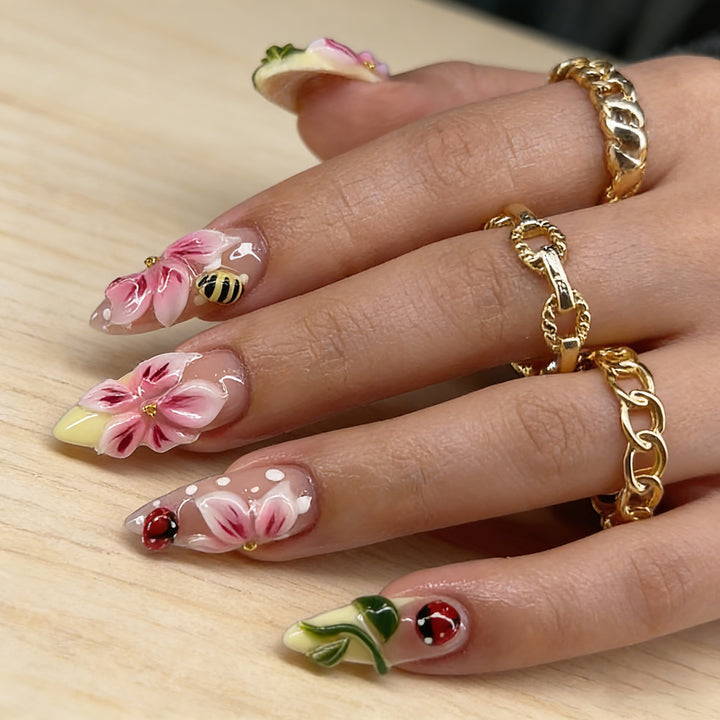Artful Nail Extensions with Floral Designs Stornfield