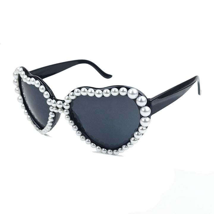 Women's Heart-Shaped Sunglasses with Glitter Stone Trim Stornfield