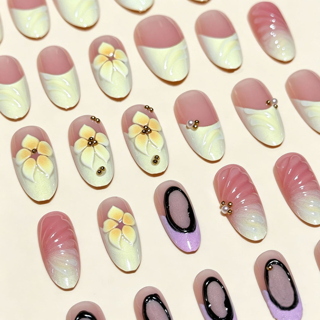 Artistic 3D Floral Press-On Nail Extensions Stornfield