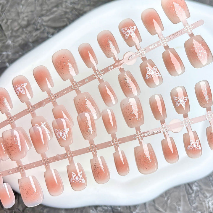 Elegant Press-On Nail Art Set with Butterfly Design