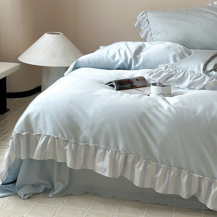 Satin bedding set with silky finish, frill trim and extra soft touch