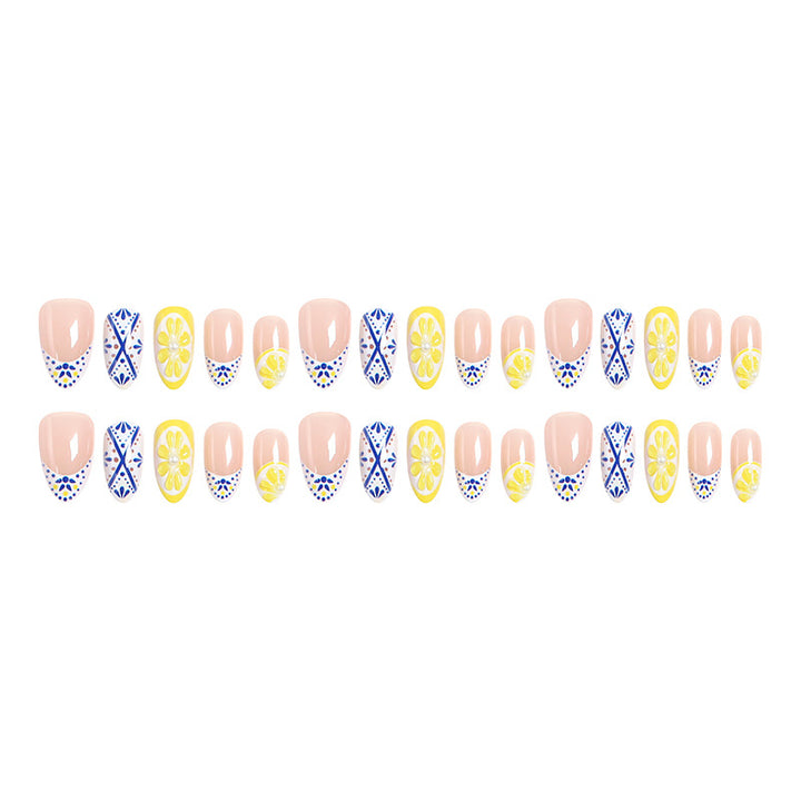 Artificial nail set with creative lemon and flower patterns Stornfield