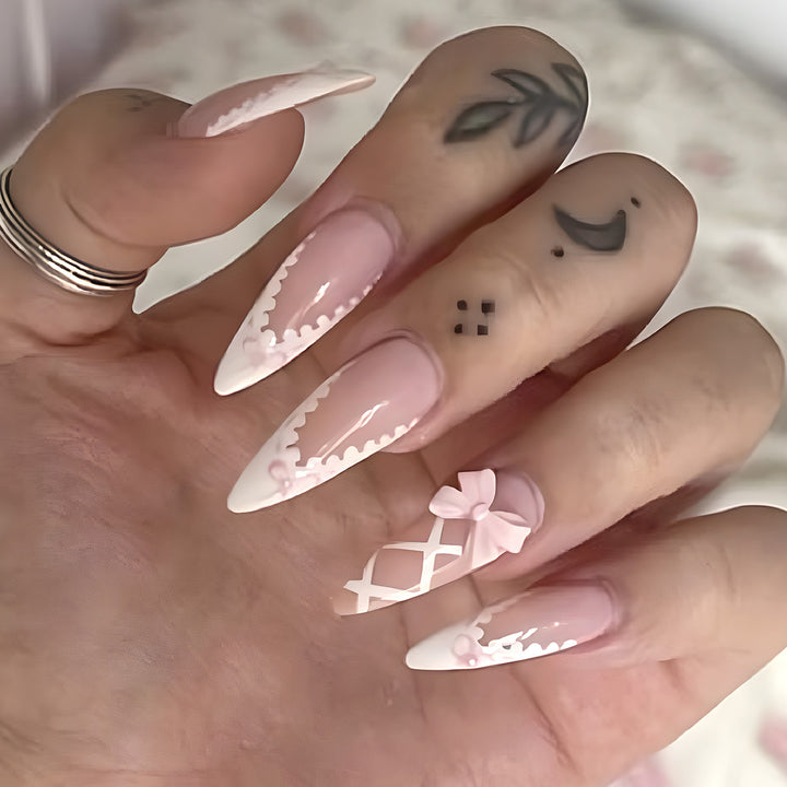 Elegant Floral Lace Stiletto Nails Stornfield