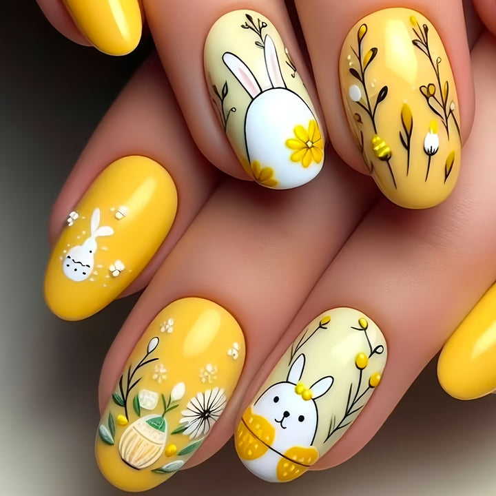 Bunny-Themed Easter Press-On Nail Art Stornfield
