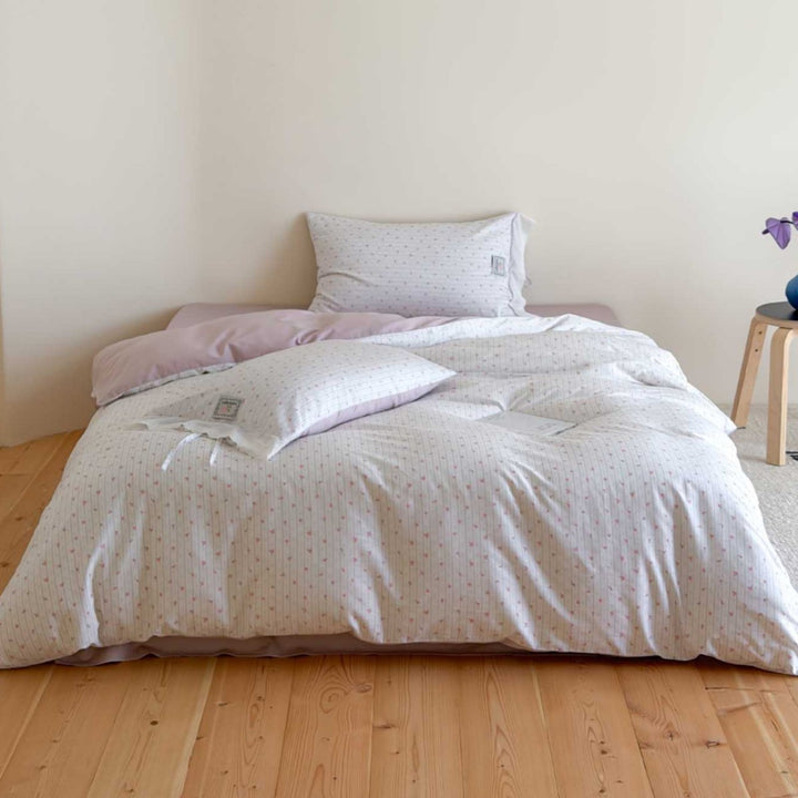 Reversible Cotton Percale Duvet Cover Set with Subtle Circular Print and Pillowcases