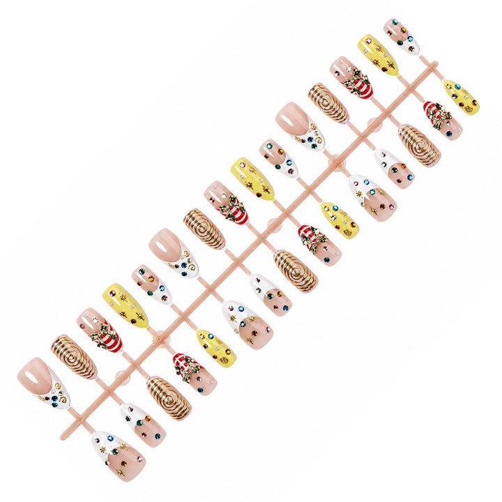 Glamorous artificial nail set with playful designs and sparkling accents Stornfield