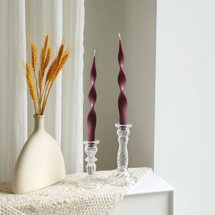 Hand-Poured Sculptural Wave Taper Candle Set with Crystal Glass Holders