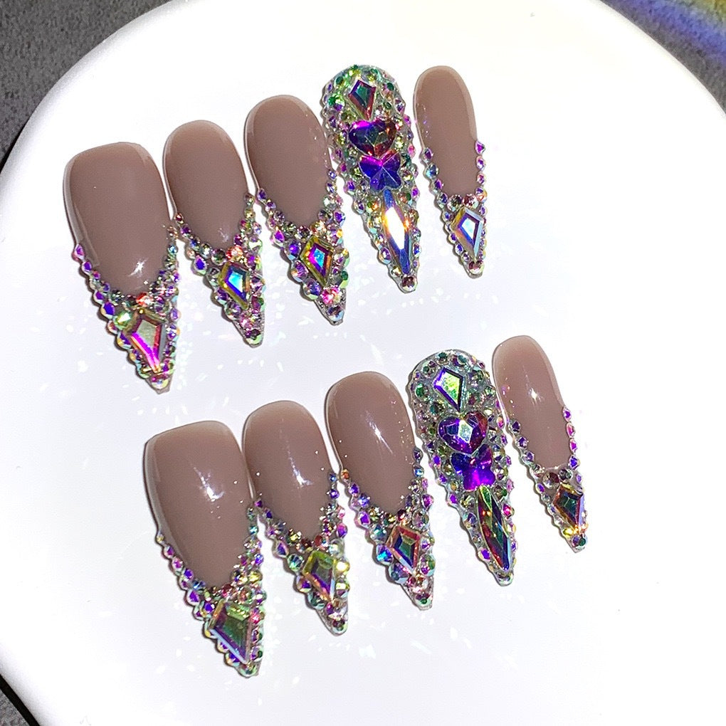 Glamorous Rhinestone-Embellished Stiletto Nail Art Extensions Stornfield