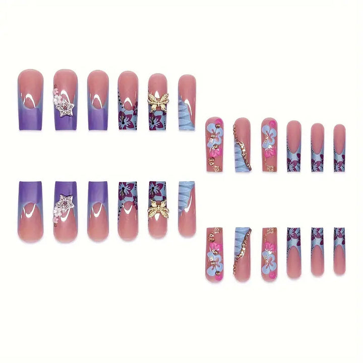 Artistic Floral-Embellished Press-On Nail Set Stornfield