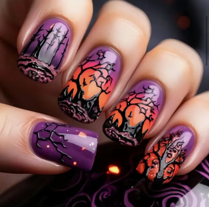 Spooky Night-Themed Gel Nail Art Stornfield