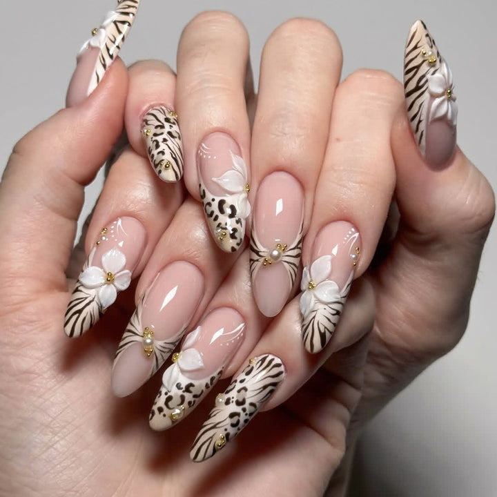 Floral and Animal Print Stiletto Nail Art Extensions Stornfield