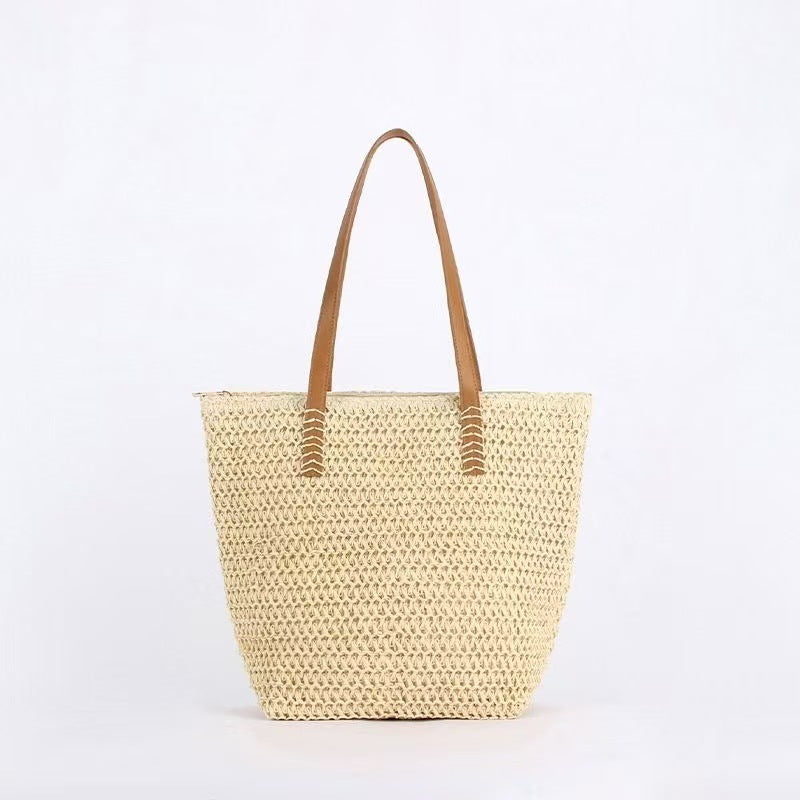 Handbag Made of Woven Natural Material with Leather Carrying Handles Stornfield