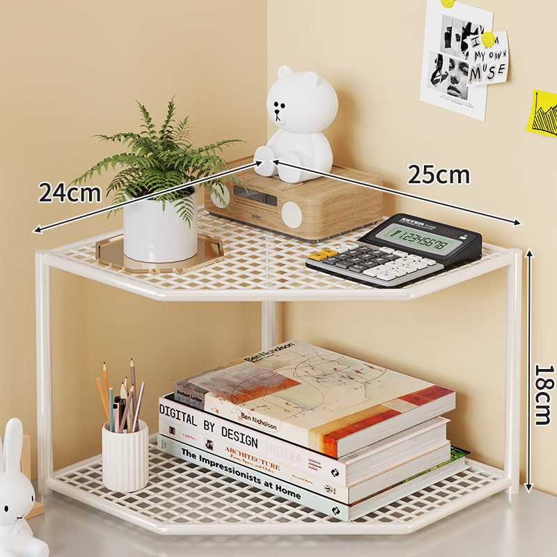 Triple-Tier Corner Metal Mesh Storage Shelf Unit for Bathroom Kitchen Living Room