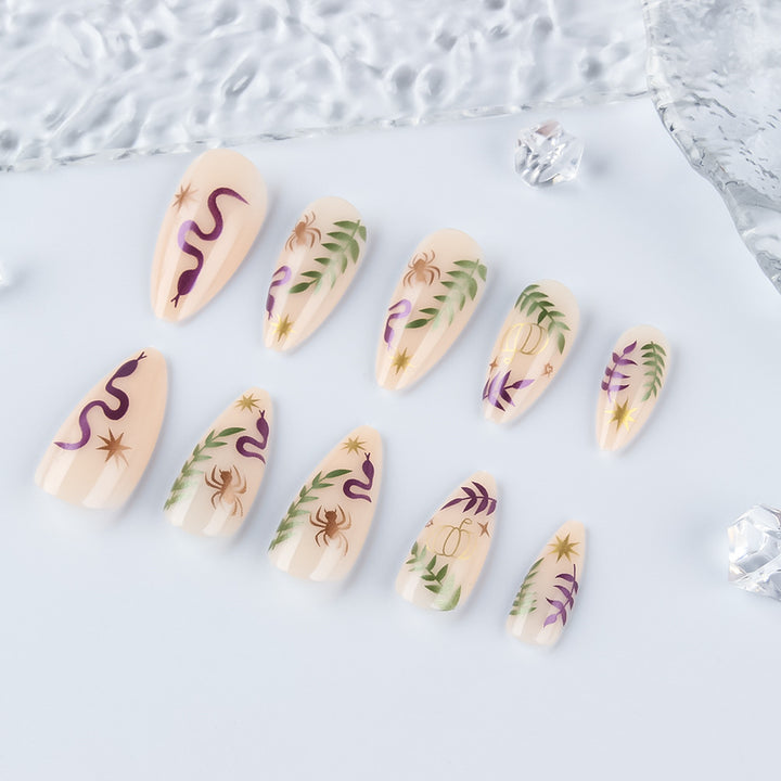 Artistic Press-On Nail Set with Halloween-Inspired Designs Stornfield