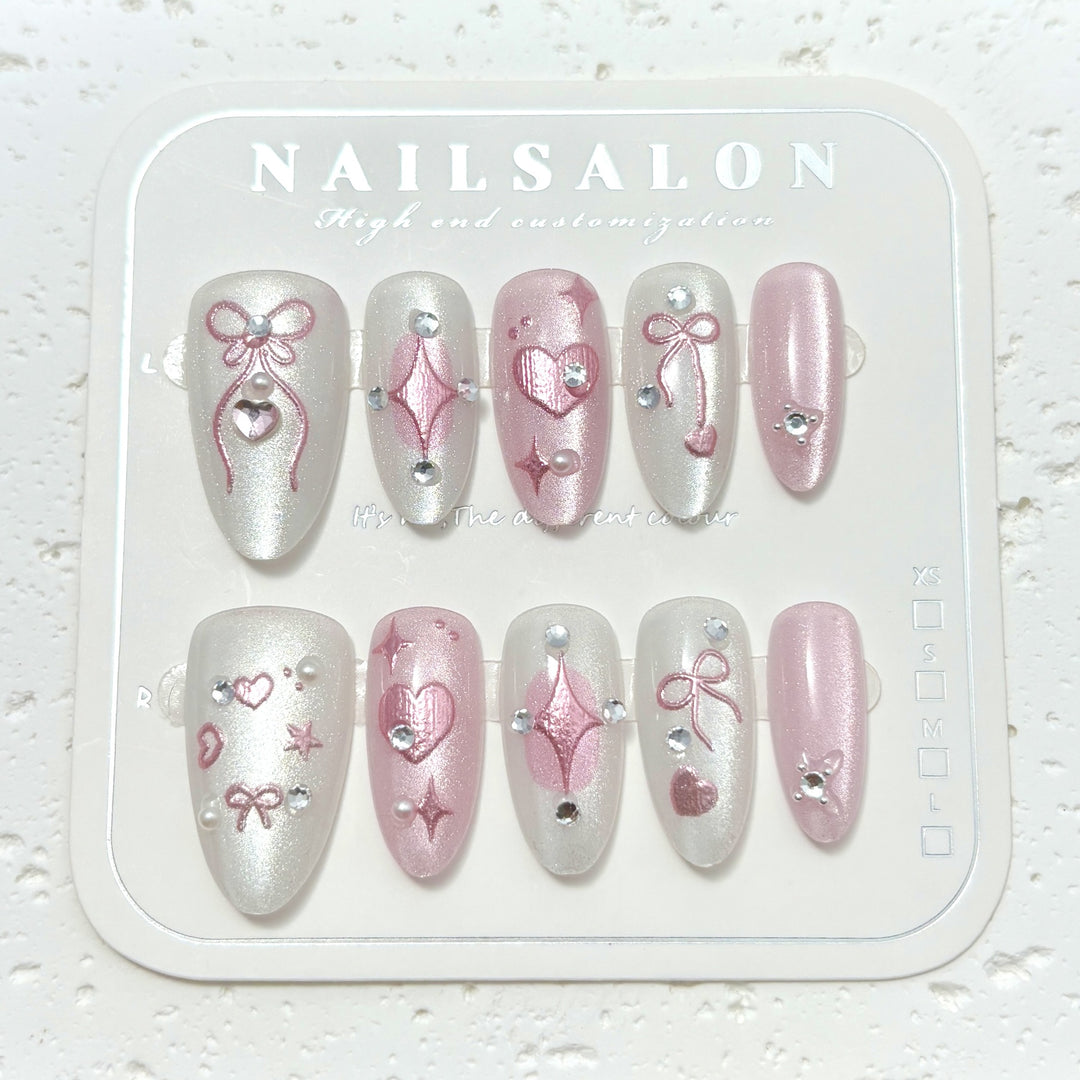 Elegant Press-On Nail Art Set with Gem Accents