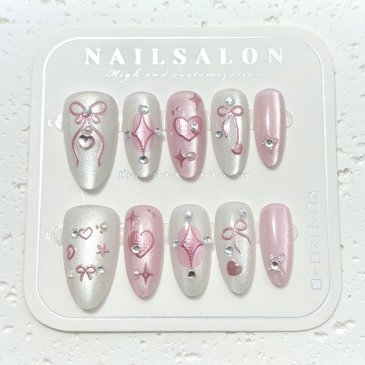 Elegant Press-On Nail Art Set with Gem Accents